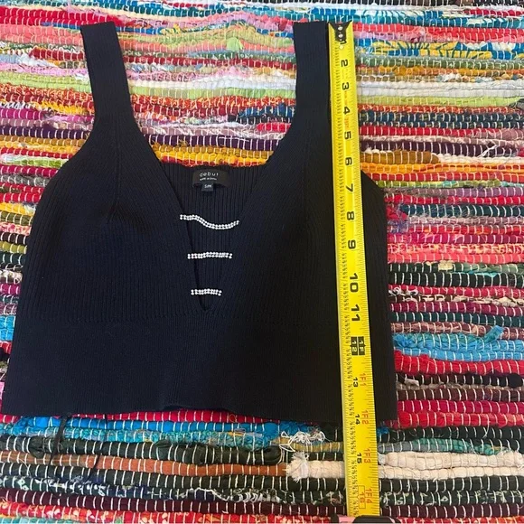 Debut Black Ribbed Tank Top with Jewel‎ Detail S/M - Picture 8 of 10